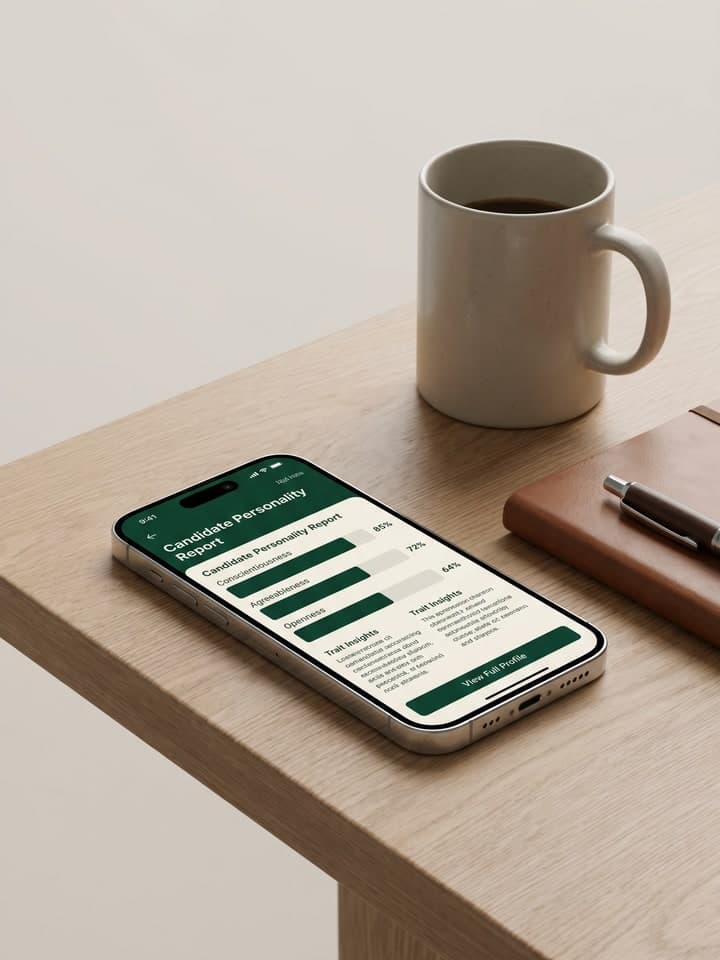 Mobile candidate personality report in a corporate assessment app