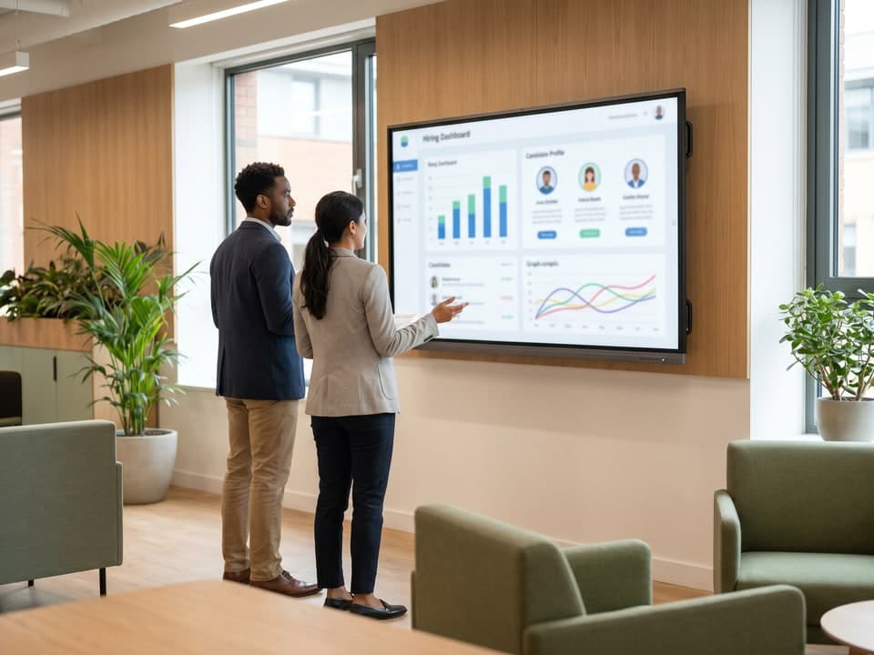 Talent team reviewing candidate psychometric profiles on a monitor